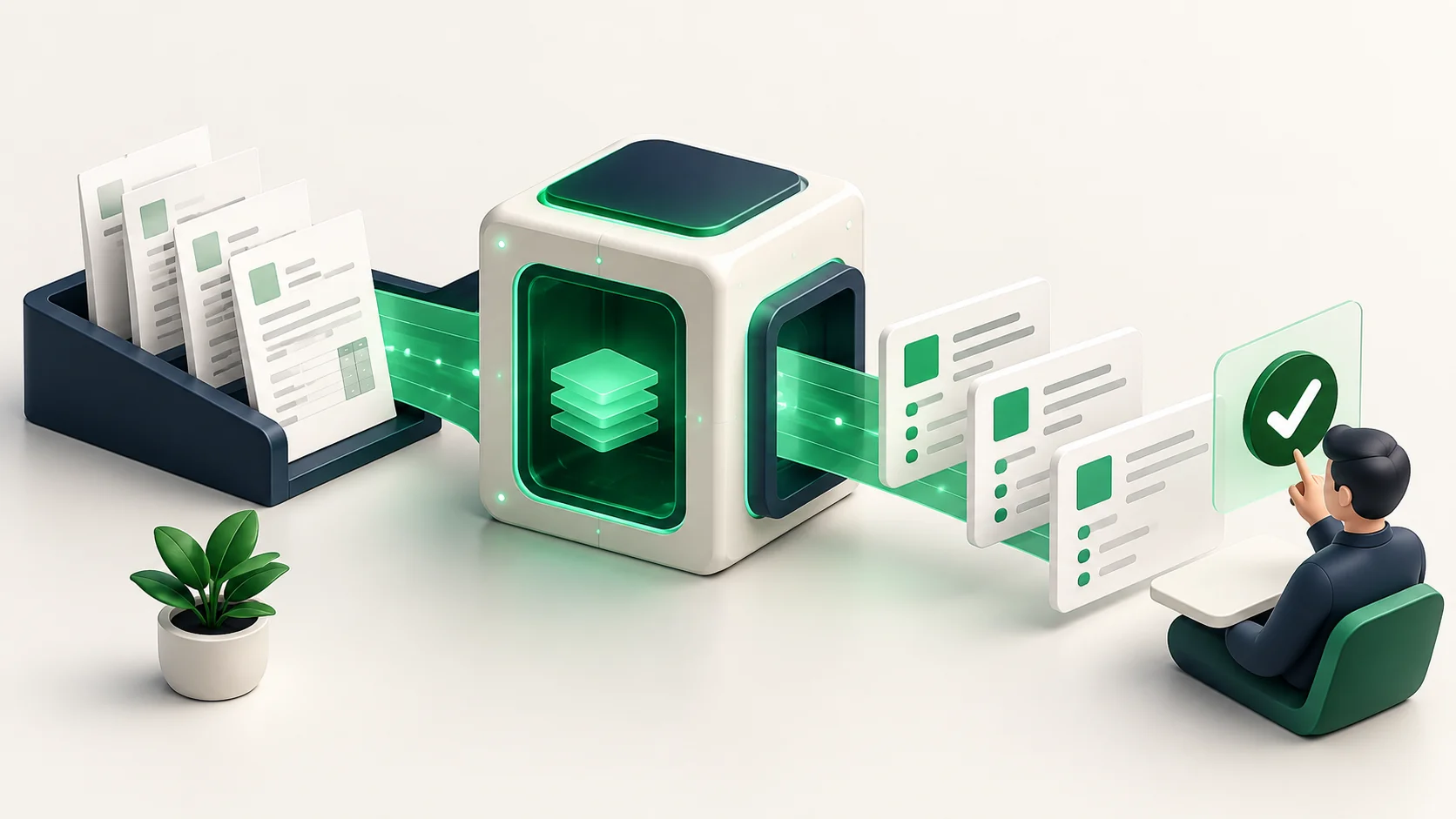 Documents processed into structured data with a person reviewing the result.